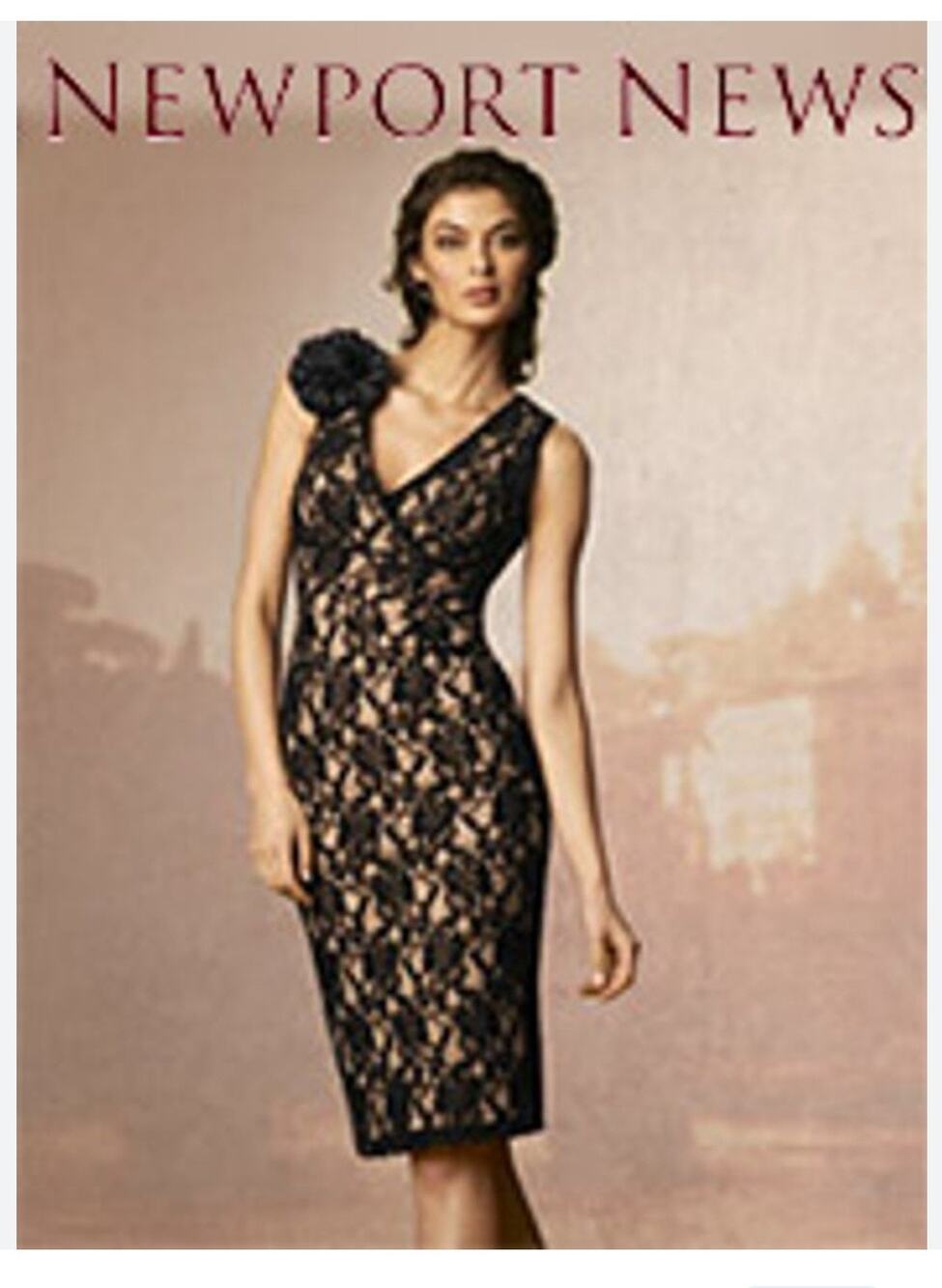 Newport News Dress Floral Lace Mesh Midi Cocktail Formal Romantic Black Cream